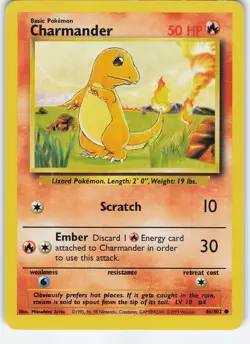 Charmander 046/102 Base Set Common Normal LP/MP Pokemon TCG - Image 1