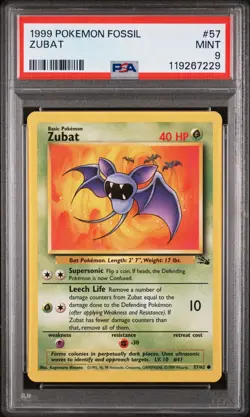 PSA 9 - Zubat 57/62 Fossil Common Pokemon TCG 1999 - Image 1