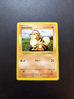 Growlithe 028/102 Base Set (Shadowless) Regular Unlimited Pokemon WOTC LP/MP - Image 1