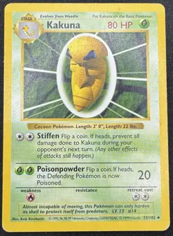 Pokemon TCG Kakuna Base Set 33/102 Regular Shadowless Uncommon HP - Image 1
