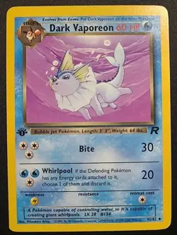 WOTC Dark Vaporeon 45/82 1st Ed Uncommon Team Rocket Pokemon 2000 LP - Image 1
