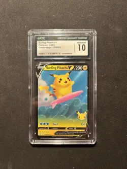 Pokemon 2021 Surfing Pikachu V 008/025 Holo Celebrations GEM MINT CGC 10 - Image 1