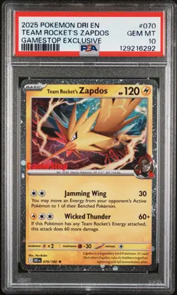 2025 POKEMON DRI EN-DESTINED RIVALS #070 TEAM ROCKET'S ZAPDOS PSA 10 - Image 1