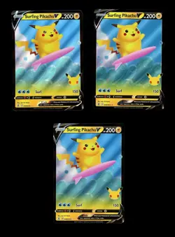 (3x) 2021 Pokemon CELEBRATIONS SURFING PIKACHU V FULL ART HOLO 8/25! NM - Image 1