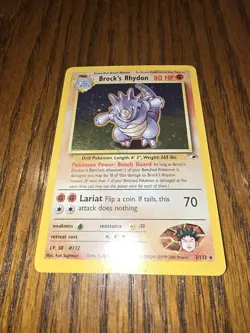 Pokemon 2000 Gym Heroes Brocks Rhydon Holo Card 2/132 Unlimited - Image 2