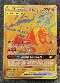 Pokemon TCG Reshiram & Charizard GX SM247 Promo Full Art Gold Card - Image 1