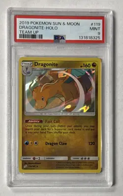 2019 Pokemon Sun & Moon Team Up Dragonite Holo #119/181 PSA 9 MINT - Image 1