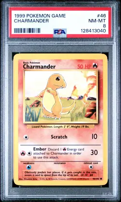 1999 POKEMON GAME #46 CHARMANDER PSA 8 - Image 1