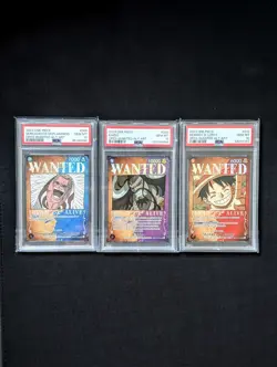 One Piece OP03 Pillars of Strength Wanted Luffy, Kaido, Doflamingo SP PSA 10 - Image 1