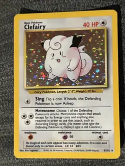 Clefairy 005/102 Base Set Holo Pokemon Card LP! WOTC Era Vintage ! Rare - Image 1
