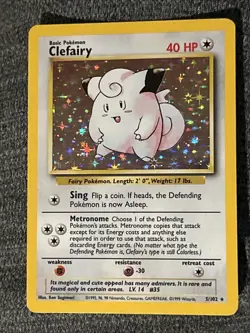 Clefairy 005/102 Base Set Holo Pokemon Card LP! WOTC Era Vintage ! Rare - Image 3