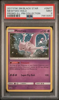 PSA 9 Mewtwo Holo SM77 Promo Shining Legends Pin Coll. 2017 - HD Swirl Pokemon - Image 1