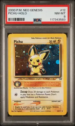 2000 POKEMON NEO GENESIS #12 PICHU-HOLO PSA 8 - Image 1