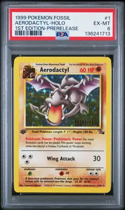 1999 POKEMON FOSSIL 1ST ED-PRERELEASE #1 AERODACTYL-HOLO PSA 6 - Image 1