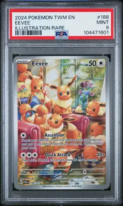 2024 POKEMON TWM EN-TWILIGHT MASQUERADE ILLUSTRATION RARE #188 EEVEE PSA 9 - Image 1