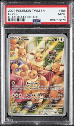 2024 POKEMON TWM EN-TWILIGHT MASQUERADE ILLUSTRATION RARE #188 EEVEE PSA 9 - Image 1