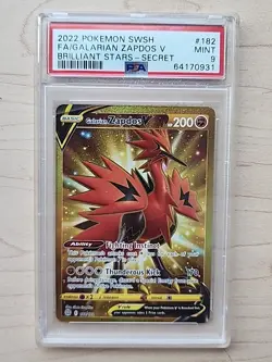 POKEMON SWORD & SHIELD BRILLIANT STARS FULL ART/GALARIAN ZAPDOS V PSA 9 GOLD - Image 1