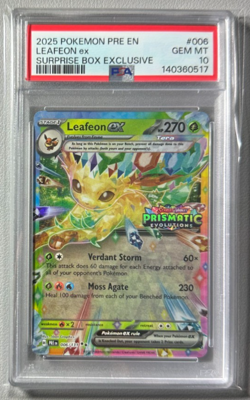 Pokemon Prismatic Evolutions Leafeon ex 006/131 Surprise Box Stamped PSA 10 - Image 1