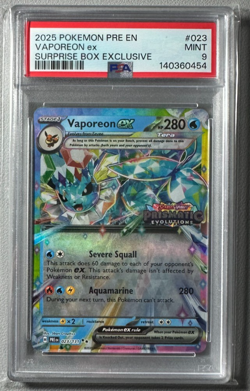 Pokemon Prismatic Evolutions Vaporeon ex 023/131 Surprise Box Stamped PSA 9 - Image 1