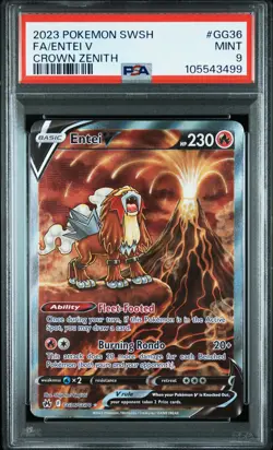 2023 POKEMON SWORD & SHIELD CROWN ZENITH #GG36 FULL ART/ENTEI V PSA 9 - Image 1