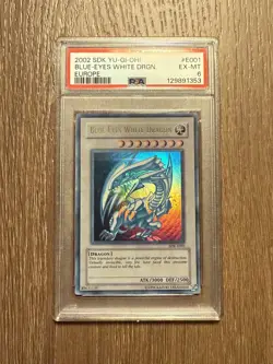 2002 YuGiOh! BLUE-EYES WHITE DRAGON Ultra Rare SDK-E001 Kaiba PSA 6 INK ERROR - Image 1