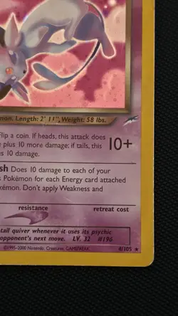 Pokemon TCG Dark Espeon Neo Destiny Holo Unlimited Rare Card 4/105 HP/Damaged - Image 4