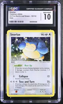 CGC 10 GEM MINT Snorlax EX Fire Red & Leaf Green 15/112 Holo Pokemon Card - Image 1