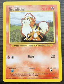 Growlithe 028/102 Base Set Pokemon TCG WOTC Lightly Played Common LP - Image 1