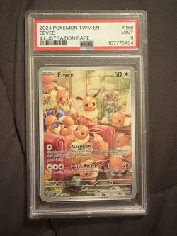 2024 POKEMON TWM EN-TWILIGHT MASQUERADE ILLUSTRATION RARE #188 EEVEE PSA 9 - Image 1