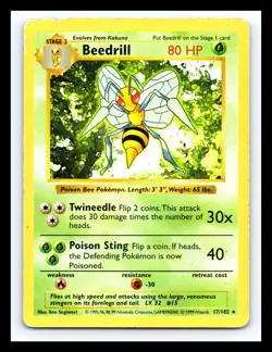 💥 Beedrill # 17/102 | Base Set | SHADOWLESS | Vintage Pokemon 1999 TCG | - Image 1