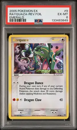 2005 POKEMON EX EMERALD #9 RAYQUAZA-REVERSE FOIL PSA 6 - Image 1