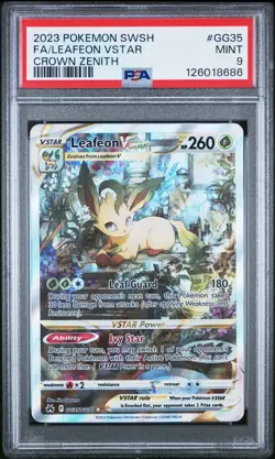 2023 POKEMON SWORD & SHIELD CROWN ZENITH #GG35 FULL ART/LEAFEON VSTAR PSA 9 - Image 1