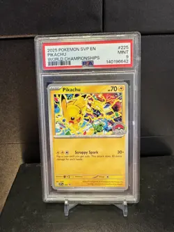 2025 POKEMON SVP EN-SV BLACK STAR PROMO WORLD CHAMPIONSHIPS #225 PIKACHU PSA 9 - Image 4