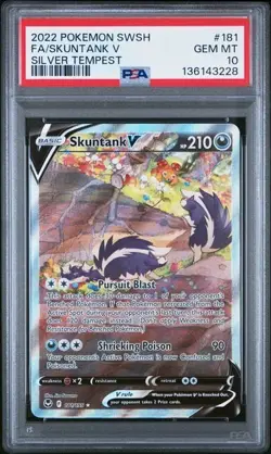 2022 Pokemon Sword & Shield Silver Tempest Skuntank V #181 FA PSA 10 GEM MINT - Image 1