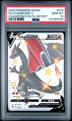 2020 POKEMON SWORD & SHIELD CHAMP'S PATH SECRET #079 FULL ART/CHARIZARD V PSA 10 - Image 1