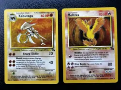 Moltres 12/62 & Kabutops 9/62 Unlimited Fossil Holo Rare Pokemon 2 Card Lot LP - Image 1
