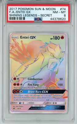 2017 POKEMON SHINING LEGENDS ENTEI GX #74 SECRET RARE HOLO PSA 8 NM #44378620 - Image 1