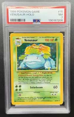 1999 Venusaur Base Set Rare Holo Pokemon #15 PSA 7 NM 15/102 - Image 1