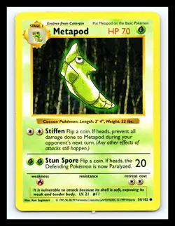 💥 Metapod 54/102 Base Set Shadowless Pokemon 1999 WOTC TCG Vintage Card Rare - Image 1