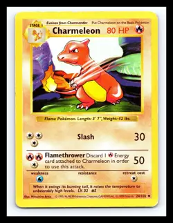 💥 Charmeleon 24/102 Base Set Shadowless Pokemon 1999 WOTC TCG Vintage Card Rare - Image 1
