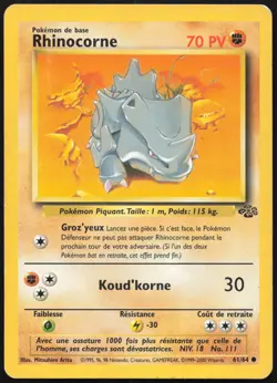 Carte Pokemon Rhinocorne 61/64 Jungle Francais - Image 1