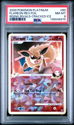 2009 Pokemon Platinum Rising Rivals Flareon lv. 55 Reverse Cracked Ice PSA 8 #60 - Image 1