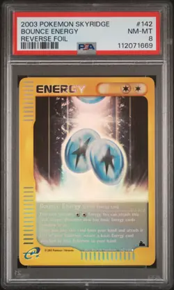 2003 POKEMON SKYRIDGE #142 BOUNCE ENERGY-REVERSE FOIL PSA 8 - Image 1