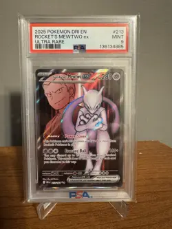 2025 POKEMON DRI EN-DESTINED RIVALS ULTRA RARE TEAM ROCKET'S MEWTWO EX PSA 9 - Image 1