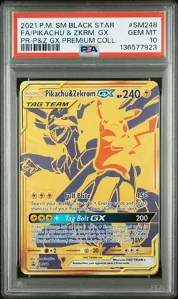 2021 POKEMON SM BLACK STAR PROMO #SM248 FULL ART/PIKACHU & ZEKROM GX PSA 10 - Image 1