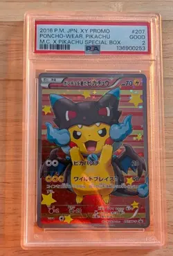 2016 POKEMON JPN MEGA CHARIZARD PIKACHU SPECIAL BOX PONCHO-WEARING PIKACHU PSA 2 - Image 1