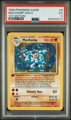 1999 POKEMON BASE SET 1ST EDITION #8 MACHAMP-HOLO PSA 5 - Image 1