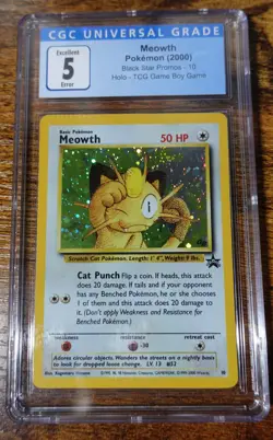 Meowth Black Star Promo 10 CGC 5 GB Crimp Error Misprint Pokemon Card % - Image 1