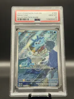 Pokemon TCG Mantyke Card 189/182 Sv04: Paradox Rift Psa 10 - Image 1