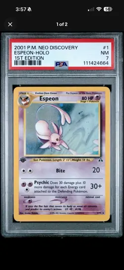 2001 POKEMON NEO DISCOVERY 1ST ED #1 ESPEON-HOLO PSA 7 - Image 1